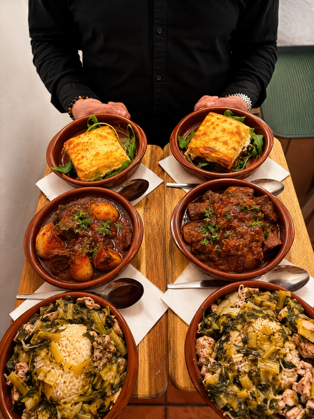 A selection of Greek dishes served together at Island